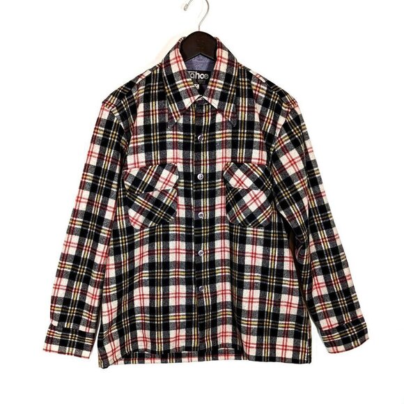 Men's Vintage TAHOE Wool Blend Plaid Flannel Shirt Tartan Check Stretch Western - Picture 1 of 5
